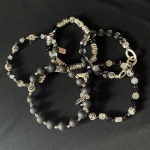 Erimish “Poisin” 5 Stack - EXTENDED SIZE FITS TO 8 “ wrist size black & white